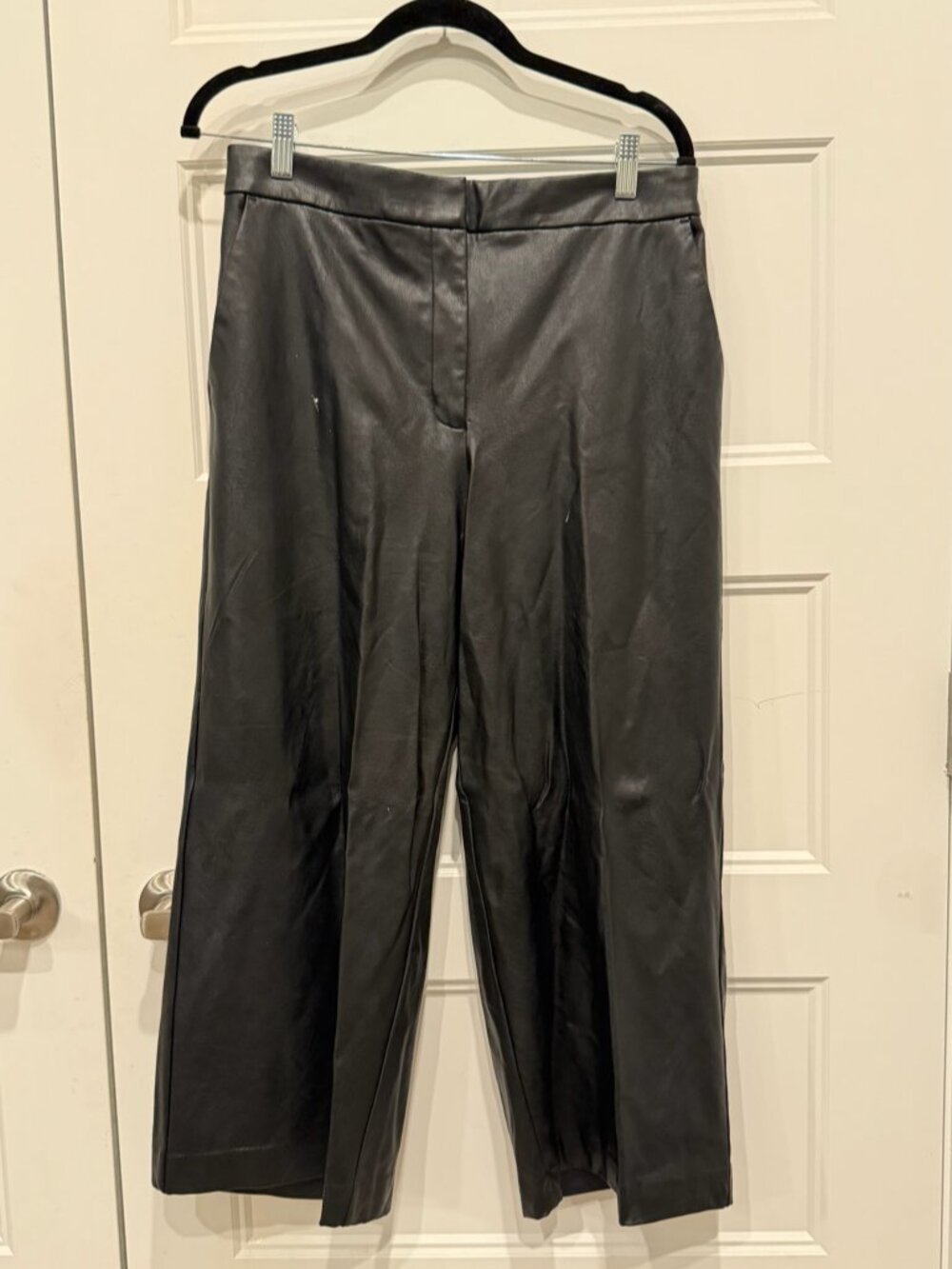 Express Black Leather Look Pleated Straight Leg Pants - Size 8R